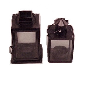 Vente chaude petite lanterne en fer de forme carrée avec finition en cuivre et bougeoir en verre uni pour la décoration de mariage festif - Product Image 1