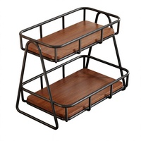 Étagère de rangement en fer à double couche, style méditerranéen, moderne, minimaliste, multifonctionnelle, détachable, en bois, pour épices et vaisselle