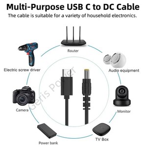 Adaptateur de prise jack DC 5,5x2,5 mm USB C vers 9V 12V 15V 20V, câble de charge PD Type C pour moniteurs LCD, <span class=keywords><strong>radio</strong></span> et équipements de diffusion cinématographique - Product Image 4
