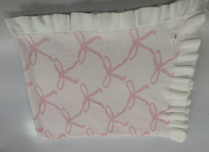 Manta de <span class=keywords><strong>punto</strong></span> <span class=keywords><strong>para</strong></span> bebé personalizada de fábrica, manta de jacquard con volantes y lazo, manta reversible de <span class=keywords><strong>punto</strong></span> 100% algodón con lazo de cinta y volantes - Product Image 4