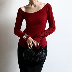 T-shirt élégant à une épaule sans col à manches longues Slim Fit en nylon Impression numérique - Casual Sexy Couleur unie pour femmes - Product Image 2