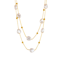 Collier de perles irrégulières en acier inoxydable 18K PVD or pour femmes | Bijoux élégants en couches de style baroque