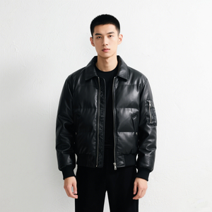 AQTQ cappotti invernali da uomo personalizzati di alta qualità abbigliamento uomo stile Vintage corto nero <span class=keywords><strong>Puffer</strong></span> <span class=keywords><strong>pelle</strong></span> Pu Bomber <span class=keywords><strong>Jacket</strong></span> uomo - Product Image 1