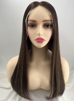 Perruque Casher Transparente en Dentelle Suisse HD, Lisse, Densité 130%, Brun Foncé Naturel avec Mèches, Sans Colle, Sheitel pour Femmes Blanches