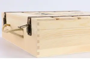 Caixa de presente para garrafa de vinho, organizador de madeira natural inacabada, com trava de metal, artesanato em madeira, caixa de presente para ocasiões