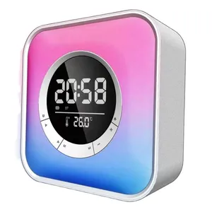 Quà Tặng Giáng Sinh Đèn Ngủ Không Dây Di Động Loa Bluetooth BT Có Đèn Rgb Đồng Hồ Báo Thức Hiển Thị Nhiệt Độ