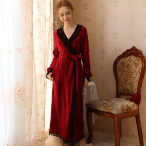 Automne et hiver Sexy dentelle Robe <span class=keywords><strong>polaire</strong></span> pyjamas femmes palais Style Vintage longue longueur épaissie chaleur-garder la maison vêtements - Product Image 6