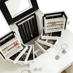 Wholesale White Wooden Multi Tier <b>Mirrored</b> Bedroom Vanity Large Jewelry Storage <b>Box</b> Organizer - Product Image 4
