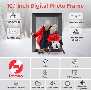 FRAMEO Cadre photo numérique intelligent à écran tactile IPS de 10.1 pouces intégré dans une mémoire de 32 Go pouvant être montée sur un mur Partager des <span class=keywords><strong>photos</strong></span> Vidéos - Product Image 2