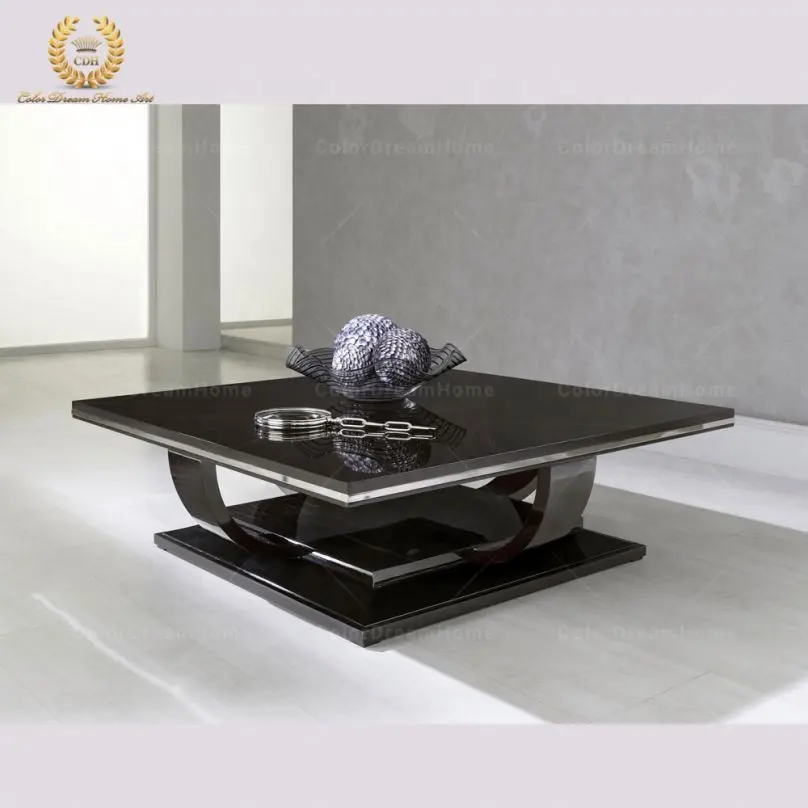 उच्च चमक होटल की लॉबी फर्नीचर आधुनिक काली कॉफी टेबल