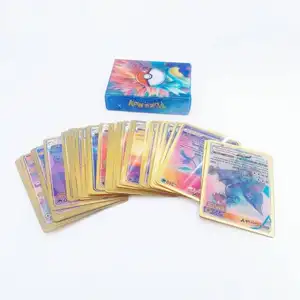 บัตรมอนโปเกะหายาก เจ็ดสีสายรุ้งทอง Poke มอนโปเกะมอนทองบัตรโลหะ ฟอยล์สีทอง ฟอยล์สีเงิน บัตรโป๊กเกอร์ Bronzing