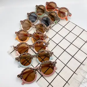 2024 Модные Винтажные Солнцезащитные очки с леопардовым принтом в стиле ретро для малышей, солнцезащитные очки UV400 оттенков для мальчиков и девочек
