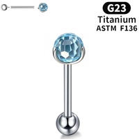 Gaby F136 Anneau de piercing pour la langue en Titane avec boule disco et petites pierres en forme d'ampoule, filetage interne