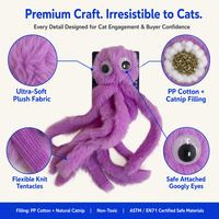 Mainan Kucing Gurita Bulu Panjang Lembut Isi Catnip, Desain Kartun Kreatif untuk Anak Kucing, Mengurangi Kebosanan, 3 Desain, 11g