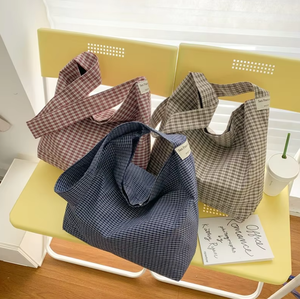 Bolso de Compras de Gran Capacidad con Diseño Vintage a Cuadros 2026 KH, de Tela de Algodón, con Cierre de Hebilla, para Mujer, para Viajes Diarios - Product Image 1