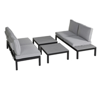 Ensemble de canapé modulaire d'extérieur avec cadre en aluminium, coussins, table basse latérale intégrée en bois grainé, 4 pièces, mobilier moderne