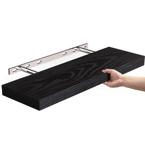 Étagères murales flottantes à 3 niveaux, grain de bois noir, pour cuisine, salle de bain, salon, installation par vis intégrées - Product Image 5