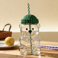 Bouteille en verre moderne en forme d'ours avec paille, réutilisable pour café, jus, thé au lait, bière, vin, cadeau de Noël, fête