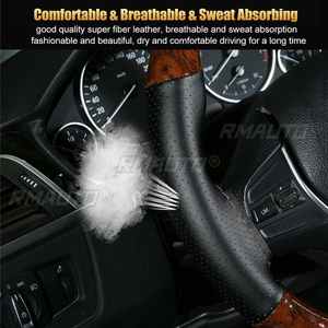 Funda de Volante de Coche con Trenzado y Accesorios de Costura, de Cuero de Microfibra, Diámetro 38cm - Product Image 5