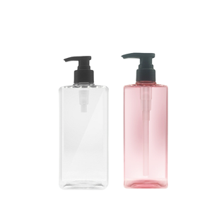 Bouteille en plastique PET transparente vide de 500 ml pour gel douche, soins capillaires, shampoing, lotion, avec pompe, carrée et plate, en promotion - Product Image 1