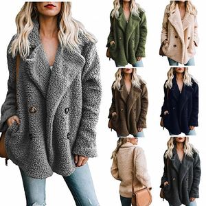 New Fashion Ladies Warm Furry Button risvolto Pocket Jacket cappotto in pile <span class=keywords><strong>di</strong></span> <span class=keywords><strong>pelliccia</strong></span> sintetica cappotto Casual da donna - Product Image 2