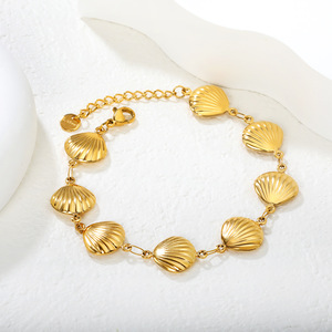 Summer Ocean Theme Shell Stainless Steel <b>Bracelet</b> 18k Gold Plated Necklace Jewelry <b>Set</b> For Women - Product Image 4