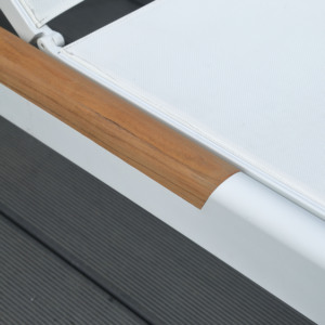 Chaise longue d'extérieur moderne pliable et réglable, blanche, pour plage, jardin, cour, patio, hôtel, bord <span class=keywords><strong>de</strong></span> piscine, avec cadre en <span class=keywords><strong>aluminium</strong></span> imitation bois - Product Image 3