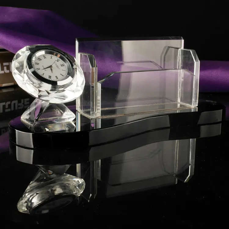 MH-BZ0077 Tabel Kristal Jam dengan Nama Tempat Kartu Pemegang Kristal Clock Hadiah