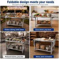 Plan de travail pliable en acier inoxydable, îlot de cuisine portable, station de barbecue extérieure, étagère amovible, résistant à la rouille, facile à nettoyer