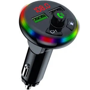 カラフルなライト3.1AデュアルUSB充電器Bluetooth5.0車MP3プレーヤーTFカードUSBミュージックカーFMトランスミッターBluetooth車MP3