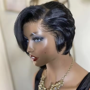 Noir court droit Bob perruque pour les femmes noires #1 Pixie Cut perruque pour les jeunes femmes court dentelle avant Pixie Cut perruques cheveux humains - Product Image 5