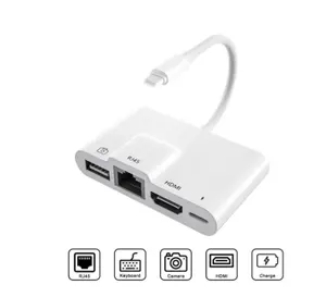 Lampu -- ning Ke Rj45 adaptor Ethernet LAN HDMI, konverter pengisian kabel OTG Hub USB 4K TV untuk iPhone 12/11Pro/11/XS/XR/X/8/7/ iPad