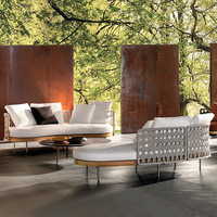 Ensemble de canapés d'extérieur nordique avec structure amovible en alliage d'aluminium et rotin tressé en teck, mobilier d'extérieur pour patios, gîtes, balcons et loisirs