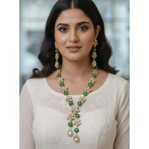 Green Wedding Polki <b>Bridal</b> Necklace <b>Jewelry</b> <b>Set</b> Rajsthani Polki <b>Jewelry</b> Indian <b>Bridal</b> Polki Necklacce Earrings <b>Set</b> - Product Image 1
