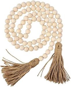 Perline da fattoria perline di legno ghirlanda preghiera rustica con nappe decorazione da appendere alla parete del paese di natale - Product Image 1