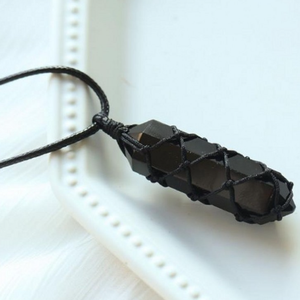 Obsidian alami pasangan tenunan tangan batu hitam pria liontin tali rantai kalung untuk wanita grosir perhiasan - Product Image 2