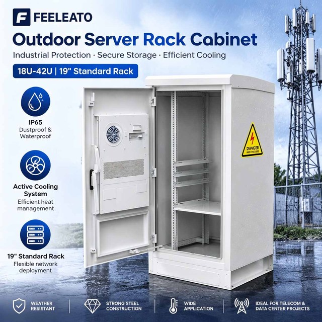 19'' Outdoor Server Cabinet Enclosure 18U-47U IP65/55 Protection SECC Cold Rolled Steel in Stock