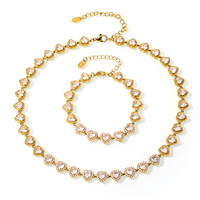 Ensemble de bijoux en acier inoxydable imperméable en gros, plaqué or 18 carats PVD, collier en zircon en forme de cœur, bracelet anti-ternissement