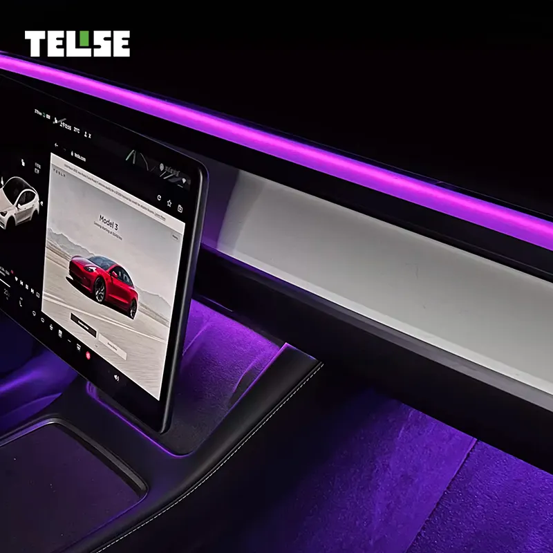 TELISE Car Light Accessories Led Interior Multicolor Rgb Car Laser Carving Ambient Light Kit For Tesla Model 3 Y X