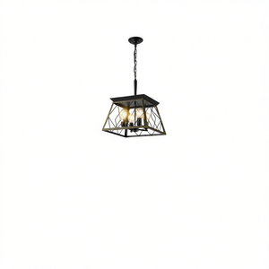 Modern Metal <b>Cage</b> <b>Pendant</b> Chandelier Black Gold 4-<b>Light</b> Adjustable for Dining Room Living Room - Product Image 1