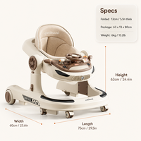 Marche-bébé 4-en-1 avec poussette et chaise haute, marche-bébé design voiture avec musique et lumière et réglage de la hauteur sur 5 niveaux