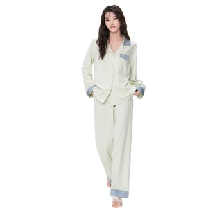 SUHE PJ-057 Conjunto de Pijama de 2 Piezas para Mujer, Estilo Vintage de Primavera, Tejido con Algodón Ammoniacado Líquido de los Años 50, Manga Larga, Suave y Transpirable para el Hogar - Product Image 1