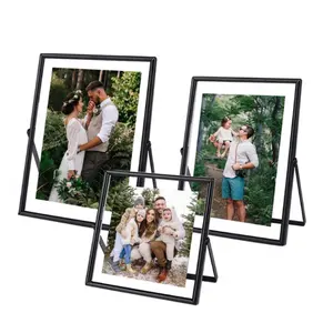 Home Office Decoration Thin Edge Iron Art Double Glass Floating Frame Metal Picture Photo Frame