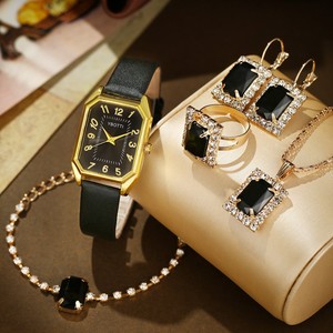 Set di orologi da donna quadrati di moda di lusso in <span class=keywords><strong>pelle</strong></span> <span class=keywords><strong>orologio</strong></span> regalo Set anello collana orecchino braccialetto - Product Image 4