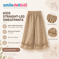Pantalon large personnalisé Smiledotkids pour enfants, imprimé floral beige, ourlet à volants, doux, OEM ODM, vêtements en gros pour petites filles