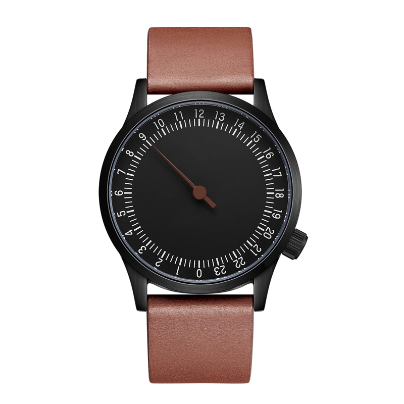 Cadran noir + bracelet cuir marron