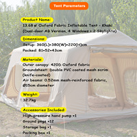 Tente de camping familiale portable 13,68 m, imperméable, quatre saisons, deux chambres, tissu Oxford 420D, conception gonflable en PVC, montage rapide