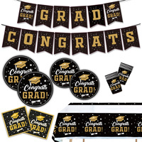 Nouvelles décorations de fête à thème de la saison des diplômes 2026 : Vaisselle jetable en latex, assiettes, gobelets, serviettes, nappes et guirlandes