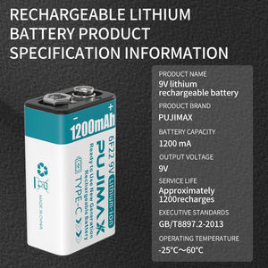 Batteries lithium-ion PUJIMAX 1200mAh, batterie Li-ion USB, batterie rechargeable 9V pour détecteurs de fumée avec câble de charge - Product Image 6