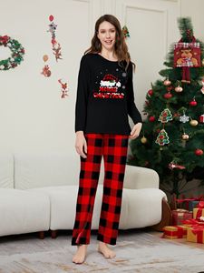 定制弹力腰带圣诞长袖红黑格子家庭配套圣诞睡衣 - Product Image 4